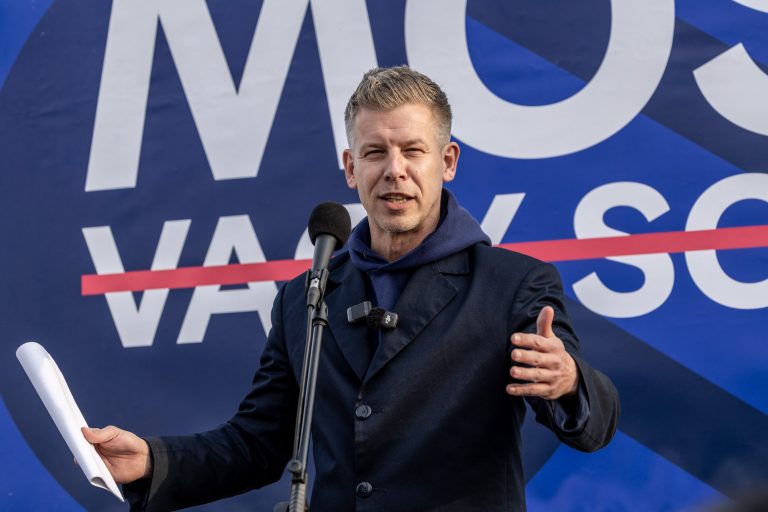 18 March 2026, Tiszaföldvár, Hungary. Péter Magyar – leader of the opposition party TISZA.