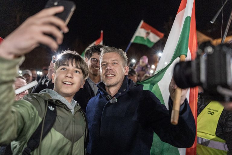 19 March 2026 Siófok, Hungary. At Péter Magyar’s election rally, it is customary for people to take photos together, which are then shared by voters on social media.