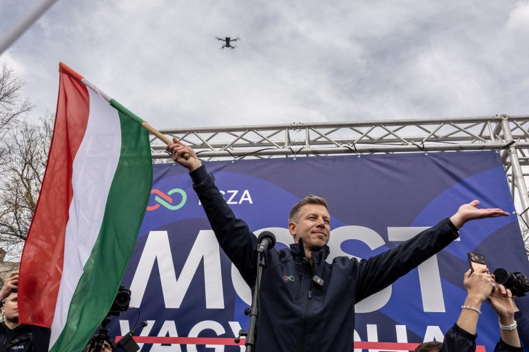 10 April 2026 Hatvan, Hungary, parliamentary elections. Election rally of the opposition party TISZA and its leader, Péter Magyar.