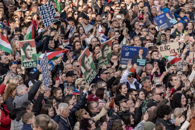 10 April 2026 Eger, Hungary, parliamentary elections. Election rally of the opposition party TISZA and its leader, Péter Magyar.