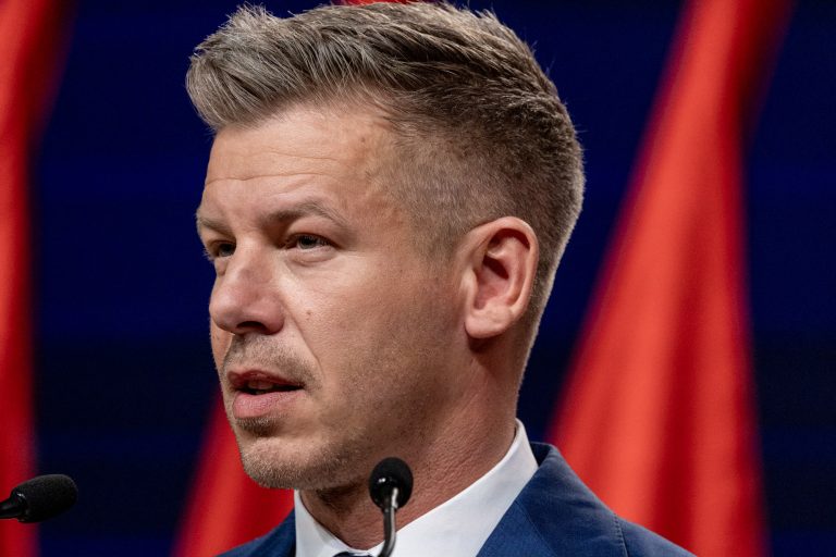 13 April 2026, Budapest, Hungary. Péter Magyar’s press conference the day after his victory in the parliamentary elections. His party, TISZA, won 138 seats in the 199-member National Assembly, securing a constitutional majority (two-thirds).