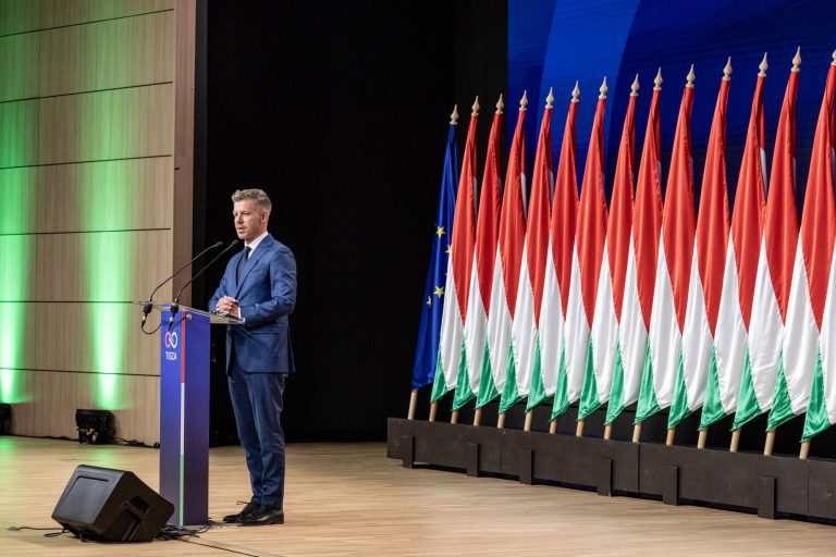 13 April 2026, Budapest, Hungary. Péter Magyar’s press conference the day after his victory in the parliamentary elections. His party, TISZA, won 138 seats in the 199-member National Assembly, securing a constitutional majority (two-thirds).