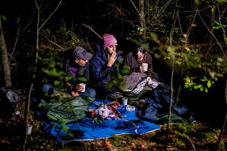 30 September 2021: A forest near the village of Okuninka. Migrants from Iraq who claim to be LGBTQ.