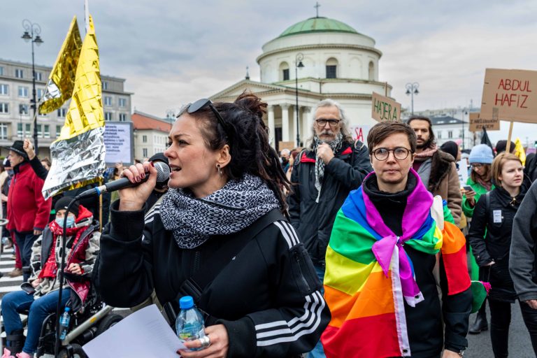 17 October 2021, Warsaw: a demonstration under the slogan ‘Stop torture at the borders’. The protest is a response to the dire situation facing refugees on the Polish-Belarusian border.