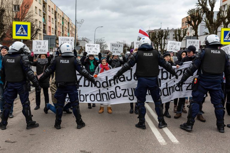 19 February 2022, Hajnówka. An attempt to block a nationalist march organised by Obywatele RP in honour of Romuald Rajs ‘Bury’, whose unit murdered 79 residents of nearby villages in February 1946.