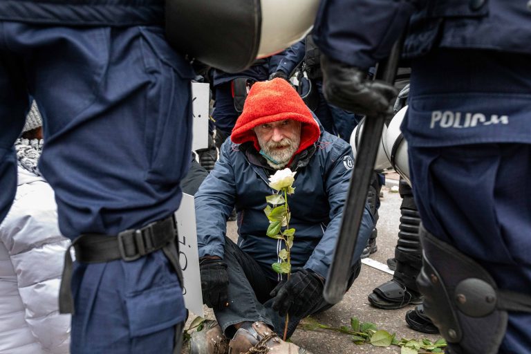 19 February 2022, Hajnówka. An attempt to block a nationalist march organised by Obywatele RP in honour of Romuald Rajs ‘Bury’, whose unit murdered 79 residents of nearby villages in February 1946.