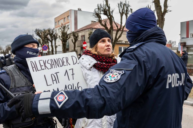 19 February 2022, Hajnówka. An attempt to block a nationalist march organised by Obywatele RP in honour of Romuald Rajs ‘Bury’, whose unit murdered 79 residents of nearby villages in February 1946.
