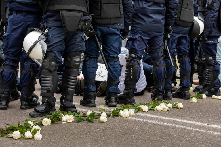 19 February 2022, Hajnówka. An attempt to block a nationalist march organised by Obywatele RP in honour of Romuald Rajs ‘Bury’, whose unit murdered 79 residents of nearby villages in February 1946.