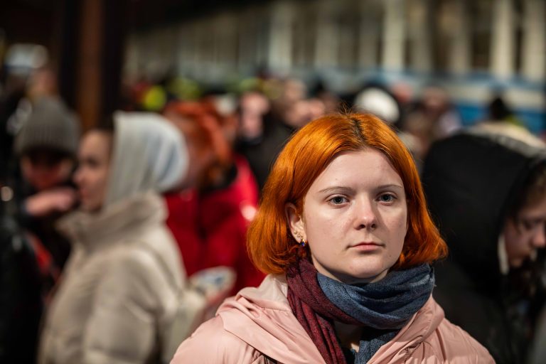 1 March 2022, Przemyśl, railway station. Refugees who arrived by train from Lviv. They come from various cities in Ukraine, including Kharkiv, Kyiv and Lviv. They fled their cities under fire and Russian bombing. Some of them have no acquaintances or friends in Poland or in any European country.