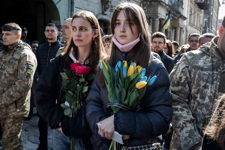15 March 2022. Lviv. In the baroque garrison church of Saints Peter and Paul in Lviv, hundreds gathered to pay tribute to four soldiers (Ole Jaszczyszyn, Kyryl Wyszywani - Rostyslaw Romanczuk and Serhiy Melnyk lost his brother a few days earlier). All of them were among the 35 killed on Sunday as a result of the Russian air raid on the military base in Jaworów.
