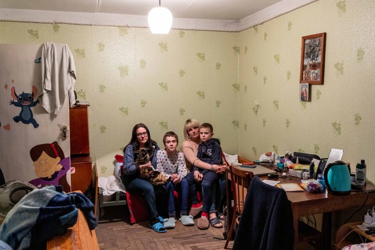 16 March 2022. Lviv. Displaced people from eastern Ukraine fleeing Russian bombardment.