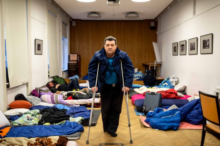16 March 2022. Lviv. Displaced people from eastern Ukraine fleeing Russian bombardment.