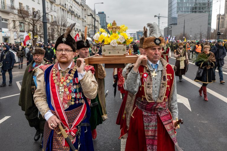 2 April 2023, Warsaw, Marszałkowska Street. The National Papal March organised by conservative Catholic groups in response to a report broadcast on TVN, which suggested that Bishop Karol Wojtyła had covered up cases of paedophilia among priests.